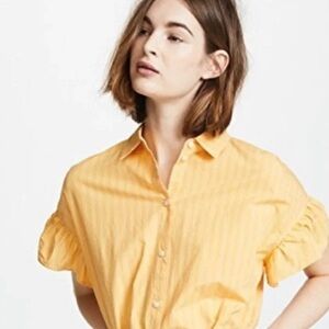 Madewell Central Ruffle-Sleeve Shirt in Eudora Stripe Buttercream yellow size S